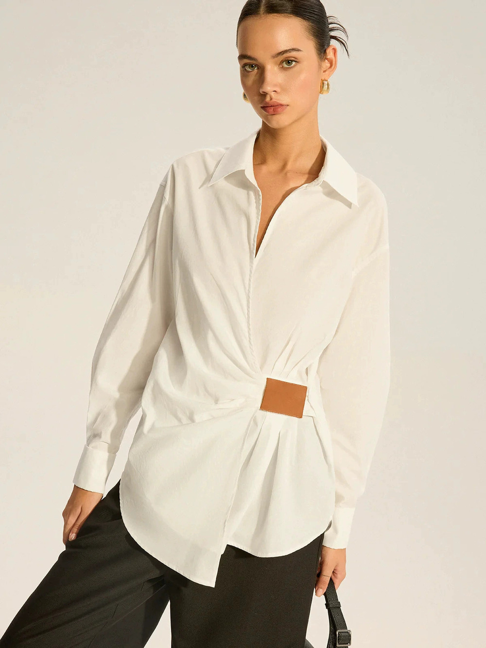 Zara Spring Long Sleeve Blouse Cinched Waist Shirt Top